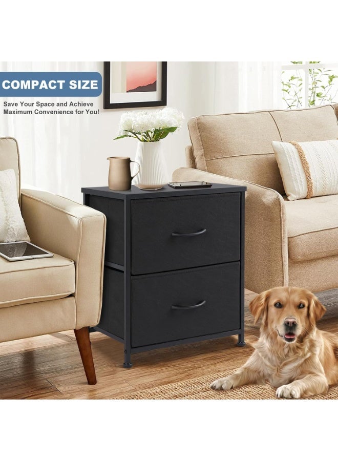 أوبتيا طاولة جانبية صغيرة مع 2 درج من القماش طاولات جانبية طاولة جانبية لغرفة النوم أثاث تخزين بجانب السرير لطاولة جانبية بطول 20 بوصة لمدخل المنزل أو غرفة النوم الجامعية، باللون الأسود الكلاسيكي - Image 2